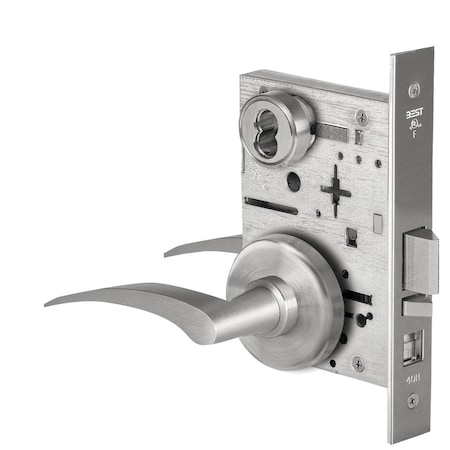 Grade 1 Office Mortise Lock, 17L Lever, H Rose, SFIC Housing Less Core, Satin Chrome Finish